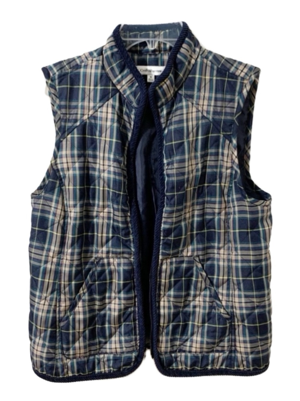 Croft & Barrow Plaid Lightweight Zip Front Vest Back Adjustment Cord Trimming